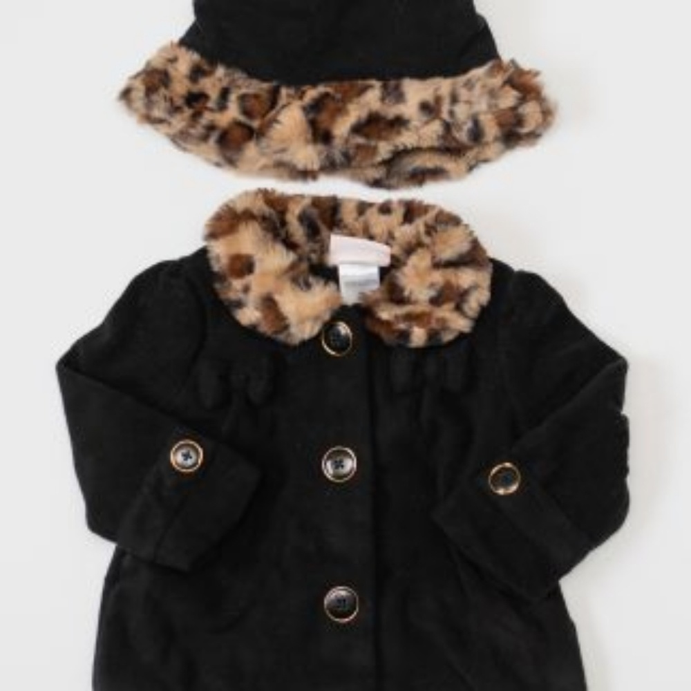 Little Lass Baby Girl Coat & Hat / Leopard Trim